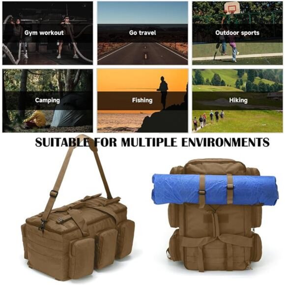 Military Duffel Bag 50L Gym Bag for Men Convertible Weekend Backpack - Picture 5 of 6